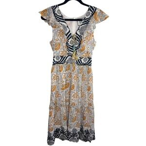 Bell by Alicia Bell Midi Dress NWOT Floral Zebra Print Cotton Silk Size Small